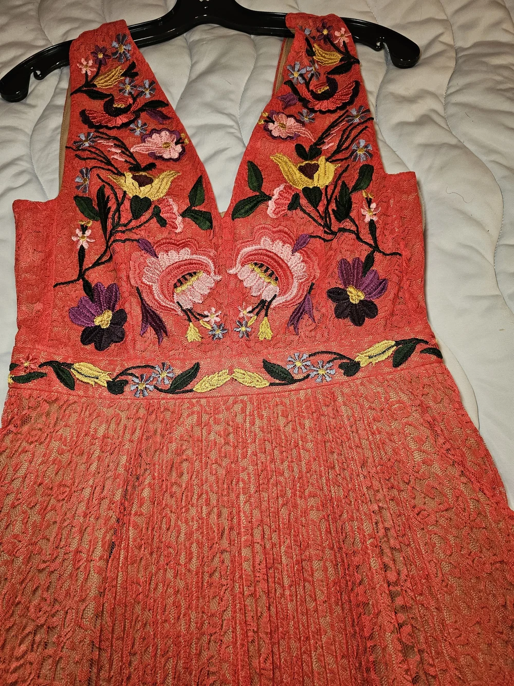 French Connection Red Embroidered V-Neck Mini Dress